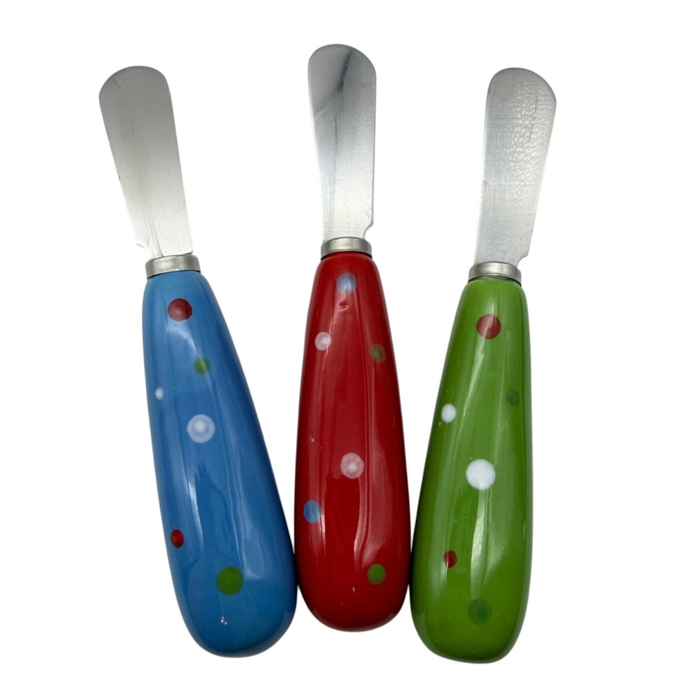 Temptations Polka Dot Cheese Spreaders Stainless Steel ceramic handle Christmas